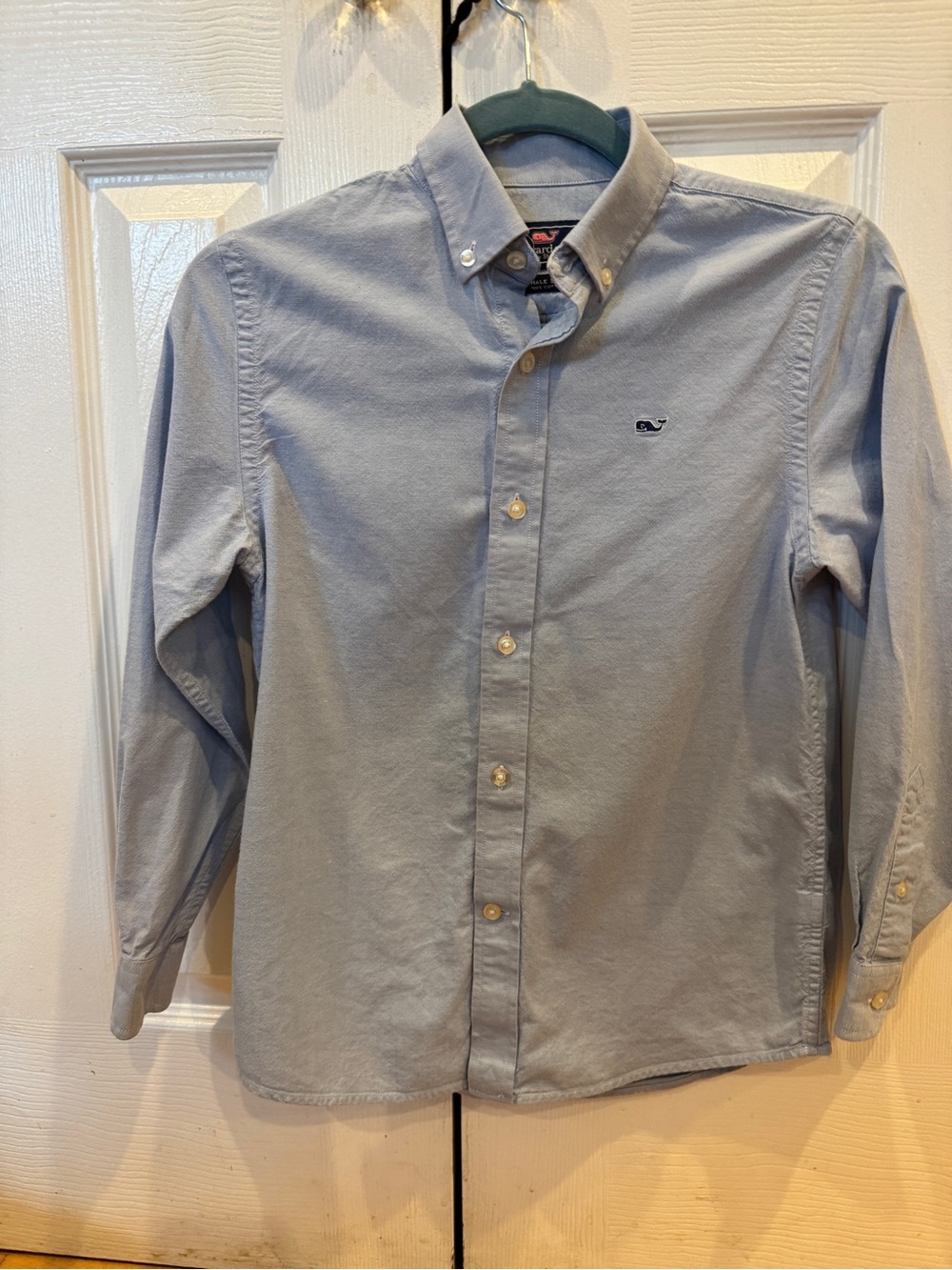 Vineyard Vines Boys Whale Shirt Blue Oxford Button Down Size Small 8-10 Preppy